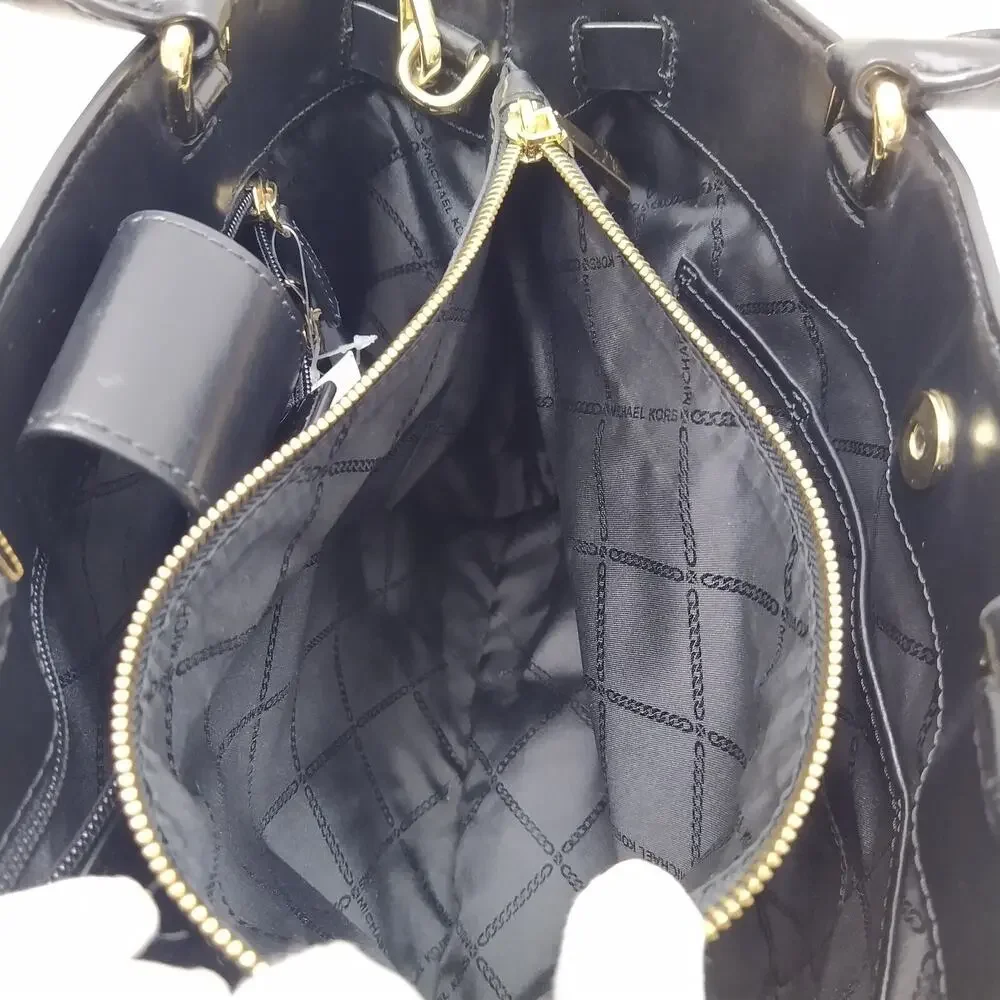 Michael Kors Gramercy Black Leather Lock Double Satchel Shoulder Bag - $358